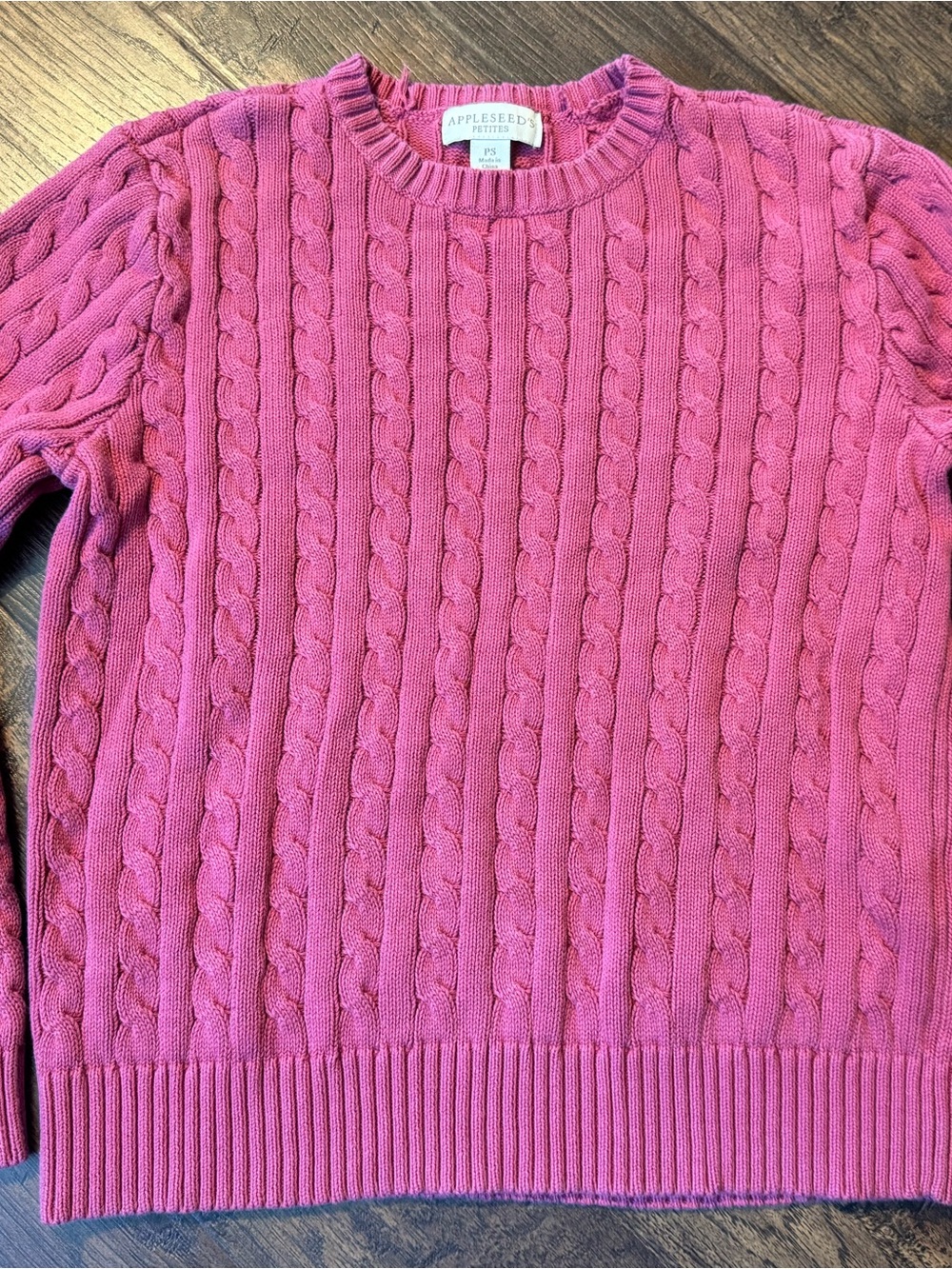 Appleseed's Rose Cable Knit Crewneck Sweater